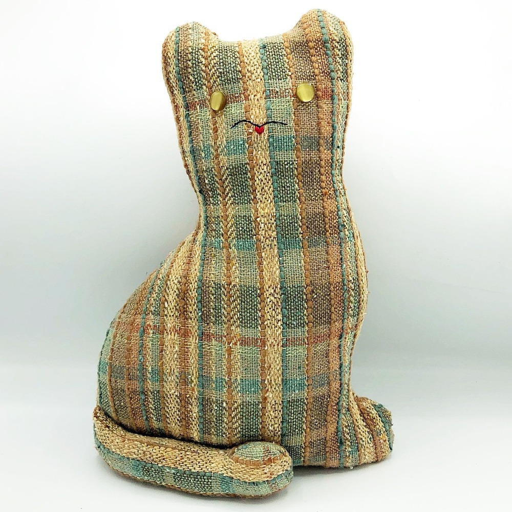 Handmade Plush Nubby 13" H Fabric Cat